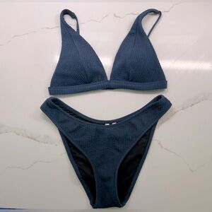 JCREW textured plunge bikini top and high‎ rise bottoms
